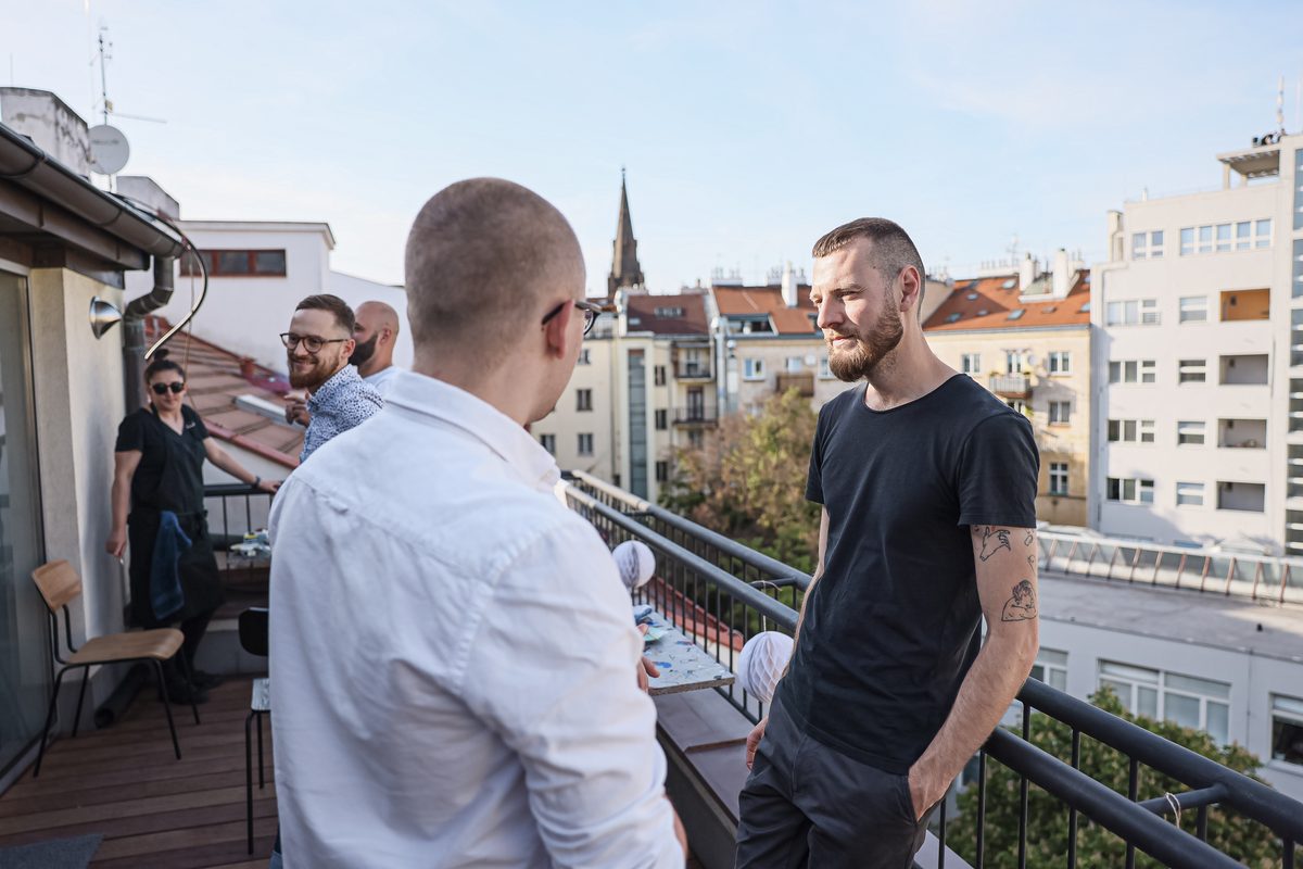 On the studio balcony